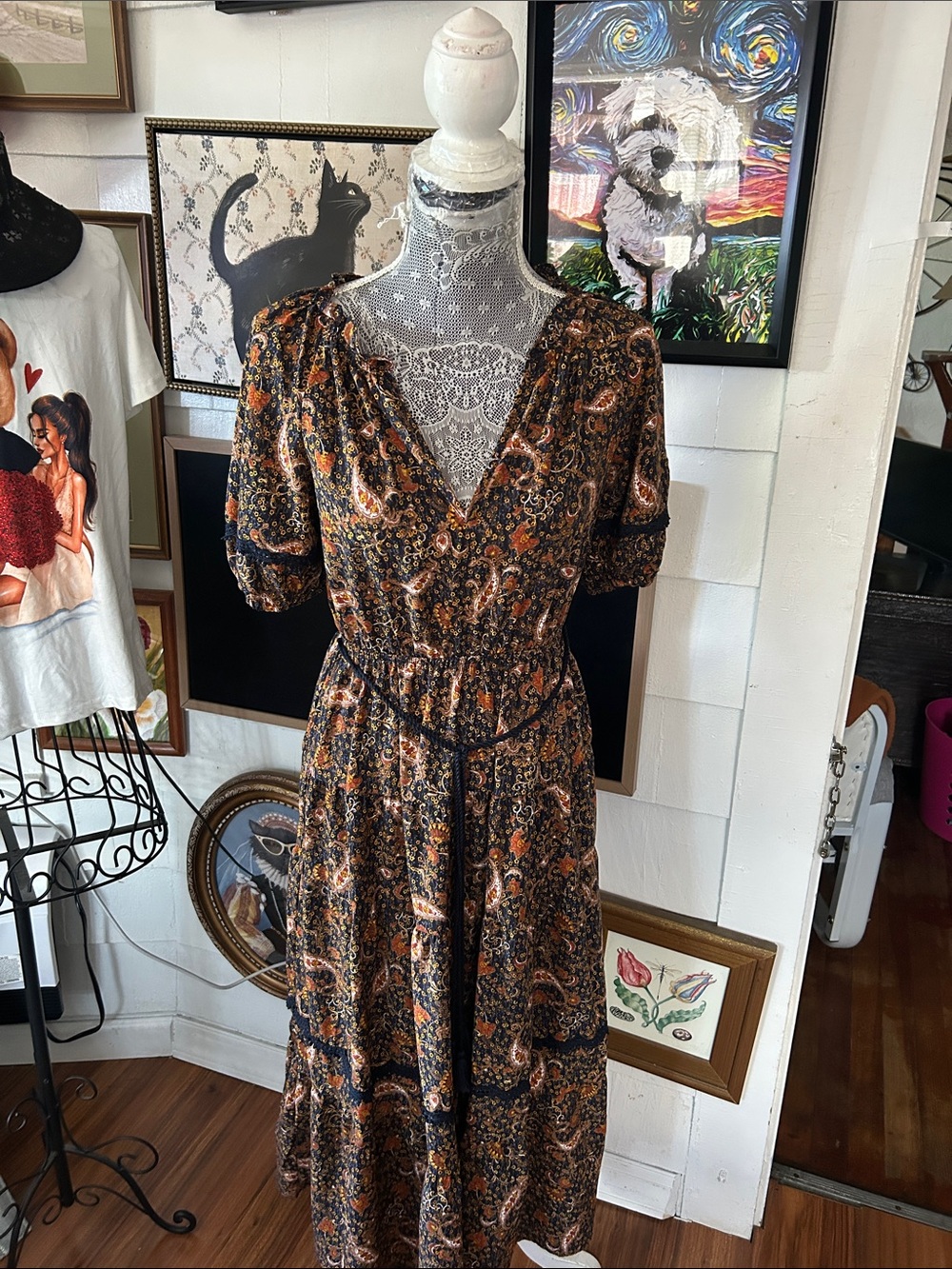 Moon River Brown & Black Paisley Maxi Dress